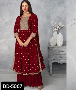Georgette pesante indiana e pakistana con ricamo Salwar Kameez vestito e ricamo bordo in pizzo fantasia Dupatta per le donne