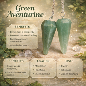 Cristaux de pendule d'amour en aventurine verte polie en vrac, chaîne en argent, pierre de guérison naturelle, Reiki, radiesthésie, méditation, équilibre énergétique - Product Image 2