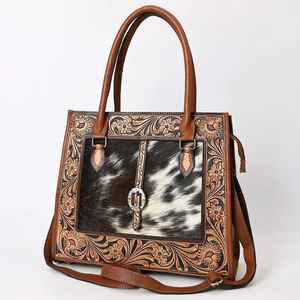 Autumn Bohemian Western Cowhide Leather Crossbody <b>Tote</b> <b>Bag</b> Genuine Leather Floral Tassel Hand <b>Tooling</b> Custom Color Eco-Friendly - Product Image 3