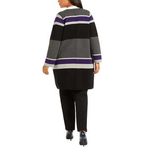 Calvin Klein Women's Plus Size Open-Front Striped <b>Cardigan</b> Gray 2X Size <b>Sweater</b> - Product Image 2