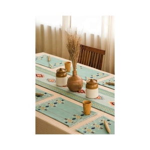 New Embroidered GOTS Certified Luxury Elegant Block Digital Designs 100% Organic Cotton Wedding Rectangular Special <b>Table</b> <b>Runner</b> - Product Image 2
