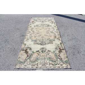 Tapis turc de 3,8 x 9,1 pieds, tapis vintage, tapis en laine unie vert et marron - Product Image 1