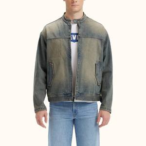 Veste ample de style boxy, nouvelle veste en jean à col montant, lavage délavé, fermeture éclair, pour hommes - Product Image 1