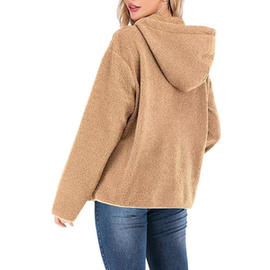 Sweat à capuche court oversize tendance pour femme, couleur beige, col rond, décontracté, avec logo frontal, prix de gros pour l'automne - Product Image 2