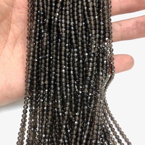 3mm 4mm perles de quartz fumé rond à facettes micro perles de cristal en vrac brin pour bijoux bricolage perles de pierre - Product Image 2