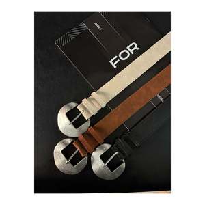 Juego de 3 cinturones de mujer con hebilla ovalada de piel sintética para pantalón, chaqueta, camisa y vestido - Negro-Tan-Beige-Negro - Product Image 4
