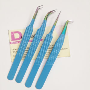 แหนบต่อขนตาทำจากสเตนเลสสีฟ้าแบบมืออาชีพพร้อมปลายสีรุ้ง - Product Image 1