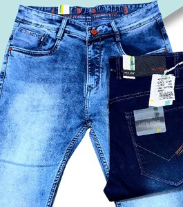 Wholesale Mens Blue Slim Fit Eco-Friendly Yarn Dyed Herringbone Woven <b>Denim</b> Jeans <b>Stretch</b> Cotton Washed Casual Pants - Product Image 1