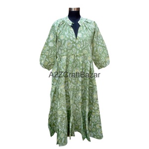 ชุดเดรสแขนพองผ้าฝ้ายออร์แกนิกชุดเดรสมิดิขนาดเล็กระบายอากาศได้ดีชุดโบฮีเมียนทรงหลวมใส่สบายใส่ได้พอดีตัวสำหรับเป็นของขวัญสำหรับผู้หญิง - Product Image 1