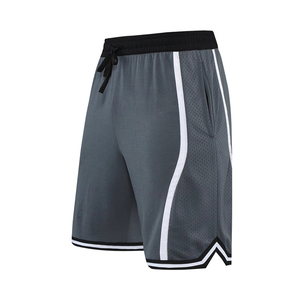 Shorts de basket-ball classiques pour hommes, couleur contrastée, taille élastique, 100% coton, design à rayures, personnalisable, été, sport de plein air, devant haut - Product Image 3