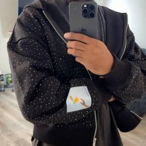 Personnalisé Vintage Distressed Broderie Patch Zip Hoodie pour Hommes Sun Faded Crop Boxy Strass 100% Coton Doublé Saison D'hiver - Product Image 2