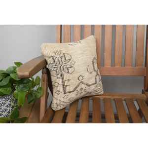 Beige Wool Needlepoint Pillow 12x12 Inches Rustic Patchwork Design Luxury Fluffy Square Pattern for <b>Bedding</b> Christmas Woven - Product Image 2