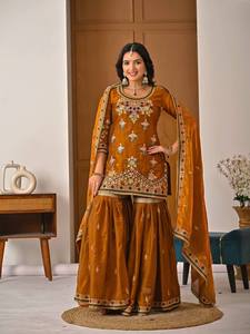 Nuevo Conjunto de Traje Sharara de Diseño, Material de Seda Pesada, Salwar Kameez Reversible, Estilo Moderno de Invierno para Fiestas, Diwali y Bodas - Product Image 6