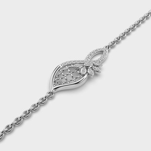 IGI Certified Round Lab Grown Diamond <b>Leaf</b> Motif Chain Bracelet in 14K Yellow / White / Rose Gold - Product Image 4