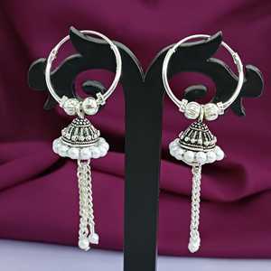 Bijoux anciens indiens argent oxydé ethnique gitane Tribal crochet balancent fête porter boucles d'oreilles ensemble de bijoux pour les femmes - Product Image 2