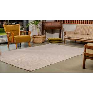 Alfombra Bravvo BR008 de Poliéster Beige, Diseño Abstracto Rectangular, Antipolvo, Tejida a Máquina, para Dormitorio/Sala de Estar, 1 Pieza - Product Image 4