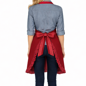 Sleeveless Cotton Tucking Print Apron for Home Work Catering Shops Cleaning Printed Design Red Color Apron - Product Image 3