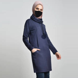 Modeste islamique tricoté brodé sweats à capuche dames pull hiver longue couverture tunique poids lourd 100% coton femmes - Product Image 3