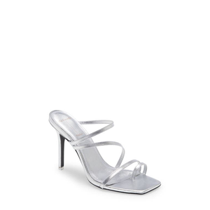 Sandalo Cindy Stiletto in Pelle Nappa Argento e Camoscio Nero, Tacco alla Moda con Plateau per Feste, Taglia 8.5 US, con Dettagli in PU - Product Image 1