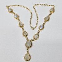 Plata de Ley 925 chapada en oro buena calidad forma de lágrima Arco Iris piedra lunar piedra preciosa hecha a mano diseñador único collar Vintage