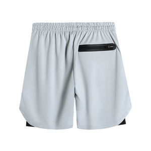 Cotton Polyester Solid High Street Double <b>Layer</b> Zipper Breathable Stretch Running Training Sports Casual Quick Dry Gym Shorts - Product Image 5