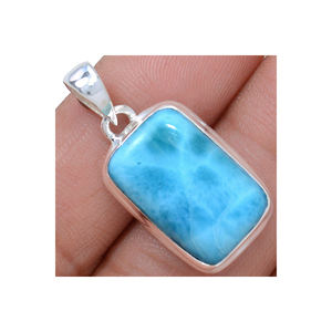 Colgante de piedras preciosas de Larimar azul Natural de Plata de Ley 925, joyería hecha a mano, ajuste de bisel, certificado por terceros, Unisex, ODM OEM - Product Image 1