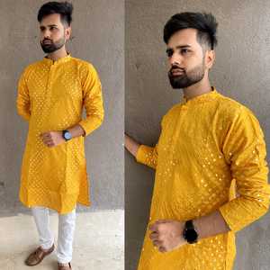 Nouvelle Collection Heavy Banglori Silk With Mirror Work Both Side Designer Mens Kurta for Party and Festival Wear - Product Image 4