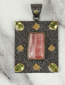 Pendentif Rhodonite en argent sterling 92.5 fait à la main 925 en laiton bijoux uniques pour cadeau d'anniversaire - Product Image 5