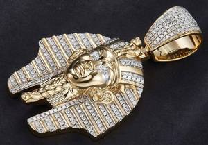 Nouveauté Pendentif en argent sterling 925 glacé avec moissanite, roi pharaon égyptien Toutankhamon, clarté VVS, plaqué or 14 carats, rhodié, charme pour homme - Product Image 3