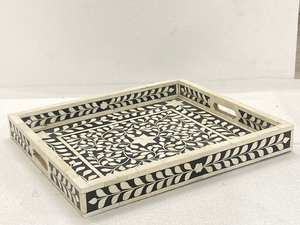 Plateau de service en incrustation d'os Ensemble de plateau de service rustique de luxe pour cuisine Plateau de service décoratif en incrustation d'os avec logo personnalisé de SCI - Product Image 3