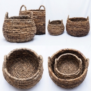 Ensemble de paniers de rangement modernes écologiques en écorce de bananier naturelle, avec pot de fleurs tressé épais en forme de ventre et poignée en arche, pour la décoration intérieure - Product Image 3