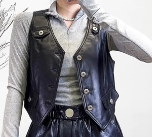 Chaleco de Cuero Vacuno de Moda Urbana para Mujer, Chaleco Corto de Cuero Auténtico Personalizado al por Mayor, Chalecos de Estilo Hip Hop para Mujer - Product Image 2