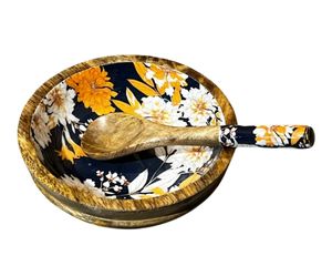 Cuenco floral de madera de mango, ensaladeras de madera decorativas hechas a mano con utensilios para servir, accesorio de comedor de madera - Product Image 3