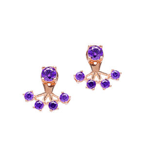 Améthyste CZ Stone Round Design CZ Geometric Shape Ear Jackets Trendy Earrings Turkish Handmade 925 Sterling Silver Jewelry - Product Image 3