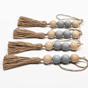 Adornos de borlas de cuentas de madera, decoración boho, cuerda de algodón natural hecha a mano, encanto rústico, estilo de granja, guirnalda colgante de pared, vacaciones - Product Image 6