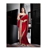 Nouveau saree en velours avec une belle bordure de lavande brodée de paillettes avec travail jari dori et dentelle de pipe en verre fantaisie pour adultes