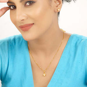 18K Gold Plated Pearl Bloom Diamond Pendant <b>Set</b> for <b>Women</b> Wedding Party <b>Gift</b> - Product Image 2