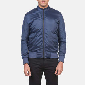 Ramon Blue Bomber Jacket XL Size Lightweight Breathable Canvas <b>Wool</b> with Nylon Zipper Decorated Front Printing New Condition - Product Image 4