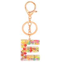 Porte-clés en résine époxy personnalisé, pendentif fleur, paillettes en résine, lettres de l'alphabet, porte-clés