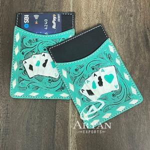 Porte-cartes élégant en cuir de vache véritable fait main, motif floral gravé, portefeuille fin pour poche avant, étui pour cartes de crédit professionnelles avec protection RFID - Product Image 1