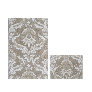 Ensemble de tapis de bain Chemay Ecru Beige Latte, jacquard floral de luxe, 2 pièces, rectangulaire, coton recyclé, absorbant l'eau, pour la maison et l'hôtel - Product Image 1