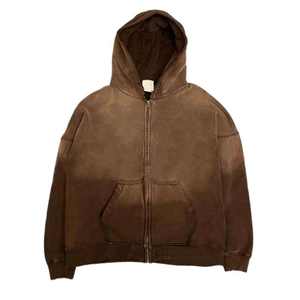 Sweat-shirt à capuche surdimensionné en molleton français lourd 100% coton vintage délavé à fermeture éclair pour homme - Product Image 5