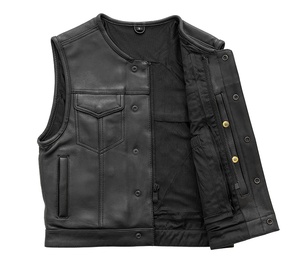 New Grade Cowhide Genuine Leather Motorcycle Vest Men <b>Biker</b> <b>Waistcoat</b> Cotton Filling Pocket Plus Size Winter Outer Wear - Product Image 3