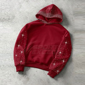 Sweat à capuche en molleton coton/polyester pour adulte, doublure unie, orné de strass, respirant, écologique, hiver, décontracté, manches longues, haute qualité - Product Image 3