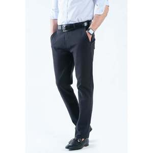 Pantalón Chino Casual Elegante NAYYAR, 100% Algodón, Tejido Oxford, Color Azul Marino, Cintura Alta, Corte Ajustado, Antiarrugas, con Cremalleras - Product Image 6