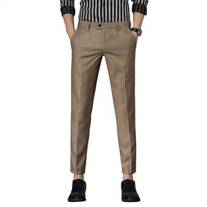 Pantalones de Vestir Casuales de Algodón para Hombre con Logotipo Personalizado, Corte Recto, Transpirables, Color Liso, Estilo Canvas, Cierre de Botones - Product Image 4