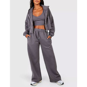 Conjunto de Sudadera con Capucha y Pantalones de Dos Piezas para Mujer, Talla Grande, Invierno, Color Sólido, con Cierre de Cordón, 100% Algodón, Logotipo Personalizado - Product Image 5