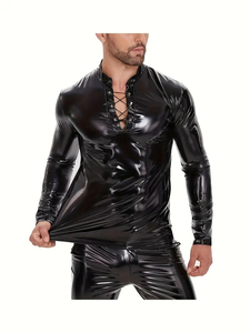 Vêtements de rue pour hommes en cuir 100% écologique, sur mesure, de haute qualité, coupe classique, manches longues, col rabattu, noir, tricoté, respirant - Product Image 2