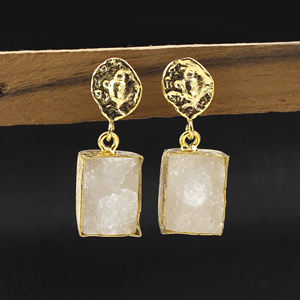 Elegante ágata chapada en oro Druzy piedras preciosas pendientes colgantes joyería de moda hecha a mano con regalo de diseño elegante - Product Image 3
