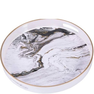 Plateau de service rond en rotin avec incrustations d'os pour hôtels, cuisines, événements et restauration rapide - Product Image 6